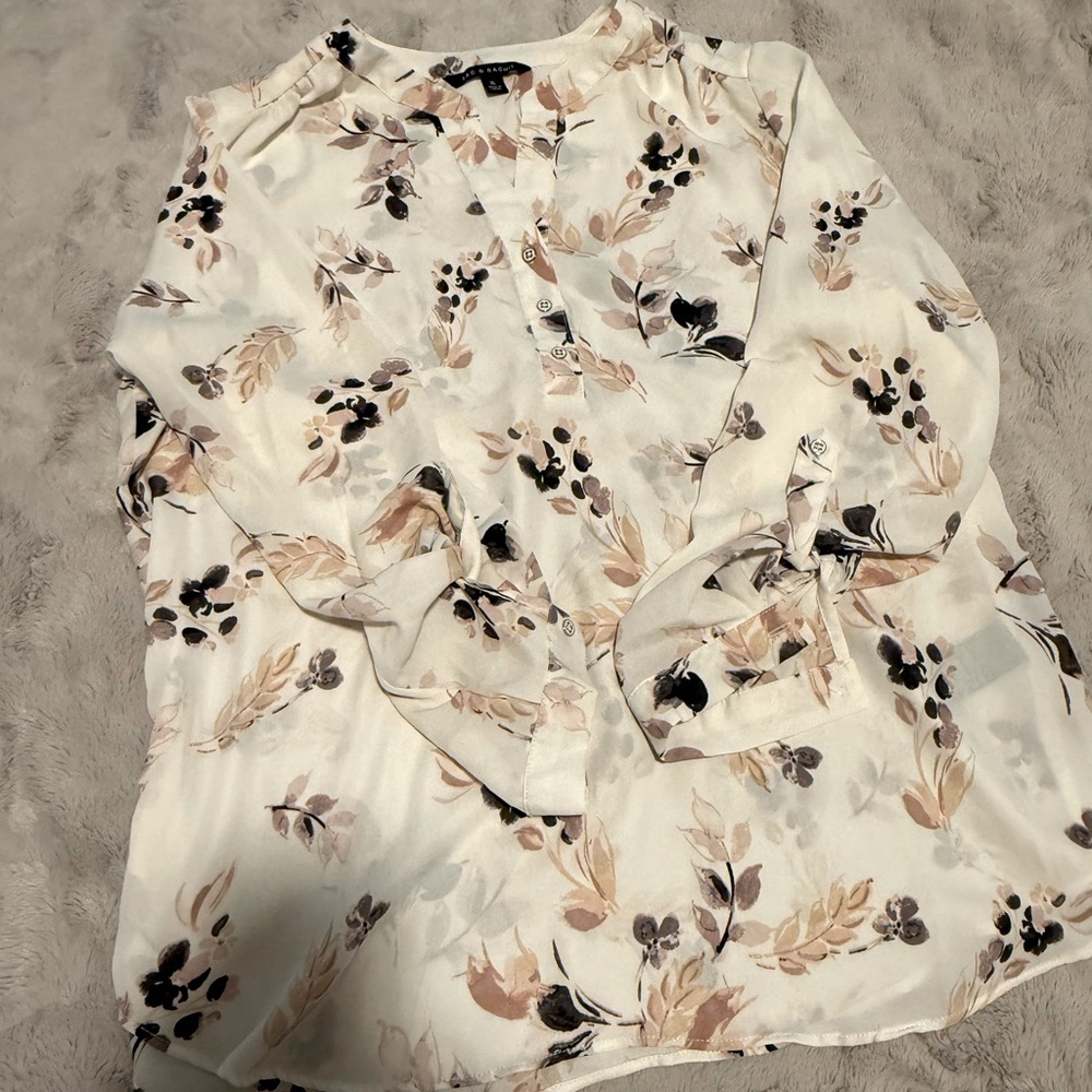 Zac & Rachel Cream Blouse with Mandarin Collar and 3/4 Sleeves